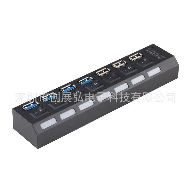 50 шт., 7 портов USB 3,0 концентратор с переключателем вкл/выкл+ США/ЕС адаптер переменного тока для ПК ноутбука черный