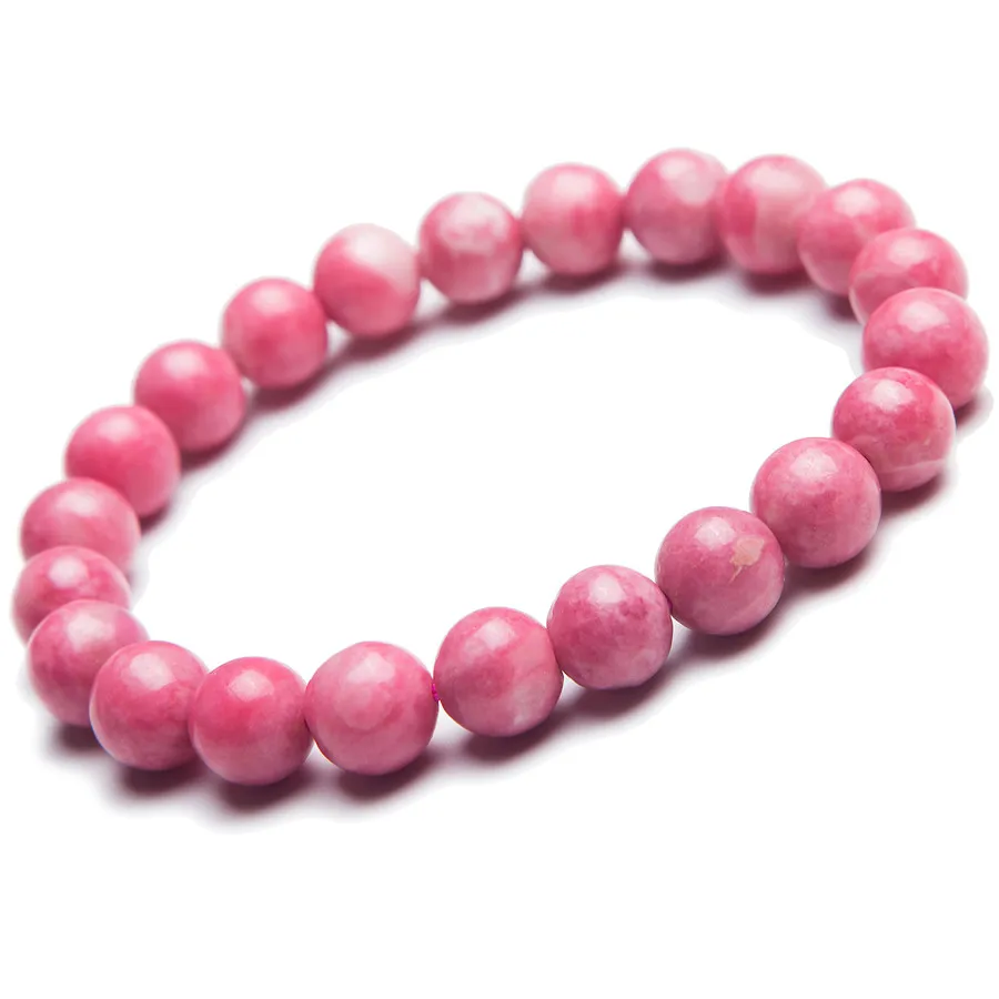 Unique One 9mm Natural Rose Pink Rhodonite Stone Round Bead Bracelets
