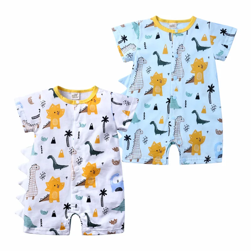 

summer boy jumpsuit cartoon dinosaur short sleeve baby clothes newborn romper new born costume 2019 white blue cotton