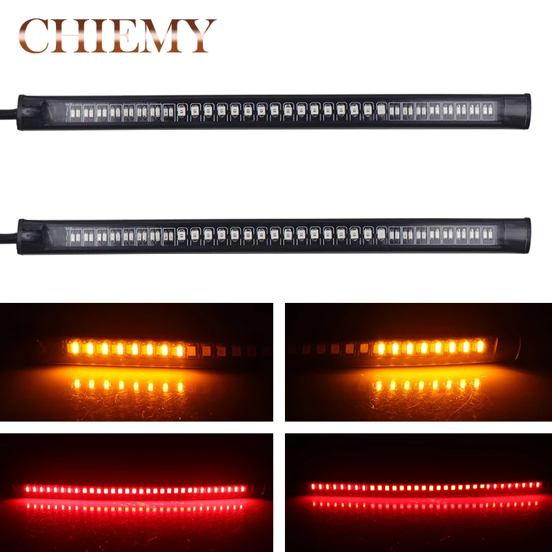 

1PCS Motorcycle Light Bar Strip Tail Brake Stop Turn Signal License Plate Light Integrated 3528 SMD 48 LED Red Amber Color
