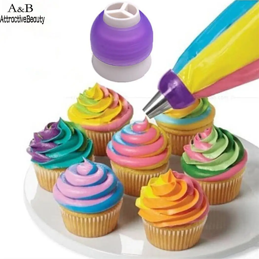 

Icing Piping Bag Nozzle Converter Tri-color Cream Coupler Cake Decorating Tools For Cupcake Fondant Cookie