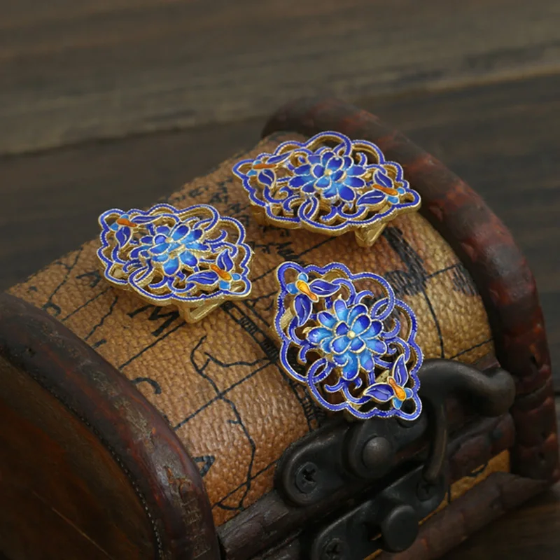 

Copper Cloisonne Bluing gilded engraved Lotus filigree Spacer Beads For Bracelet Jewelry Making 21*31mm 5pcs