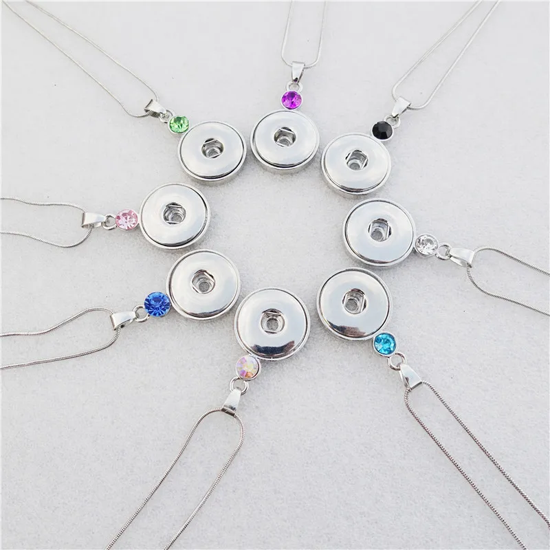 

Snake Chain Rhinestone 18mm Metal Snap Buttons Pendant Necklace Fashion Women Jewelry