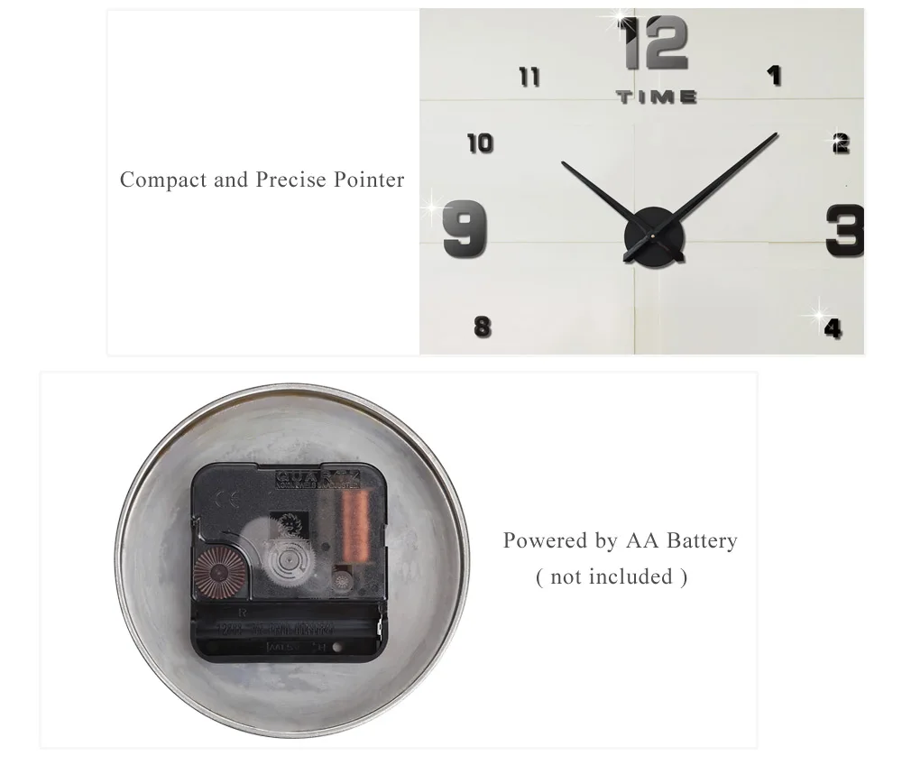 M.Sparkling 3D Mirror Effect Stickers Frameless Number Figure DIY Wall Clock