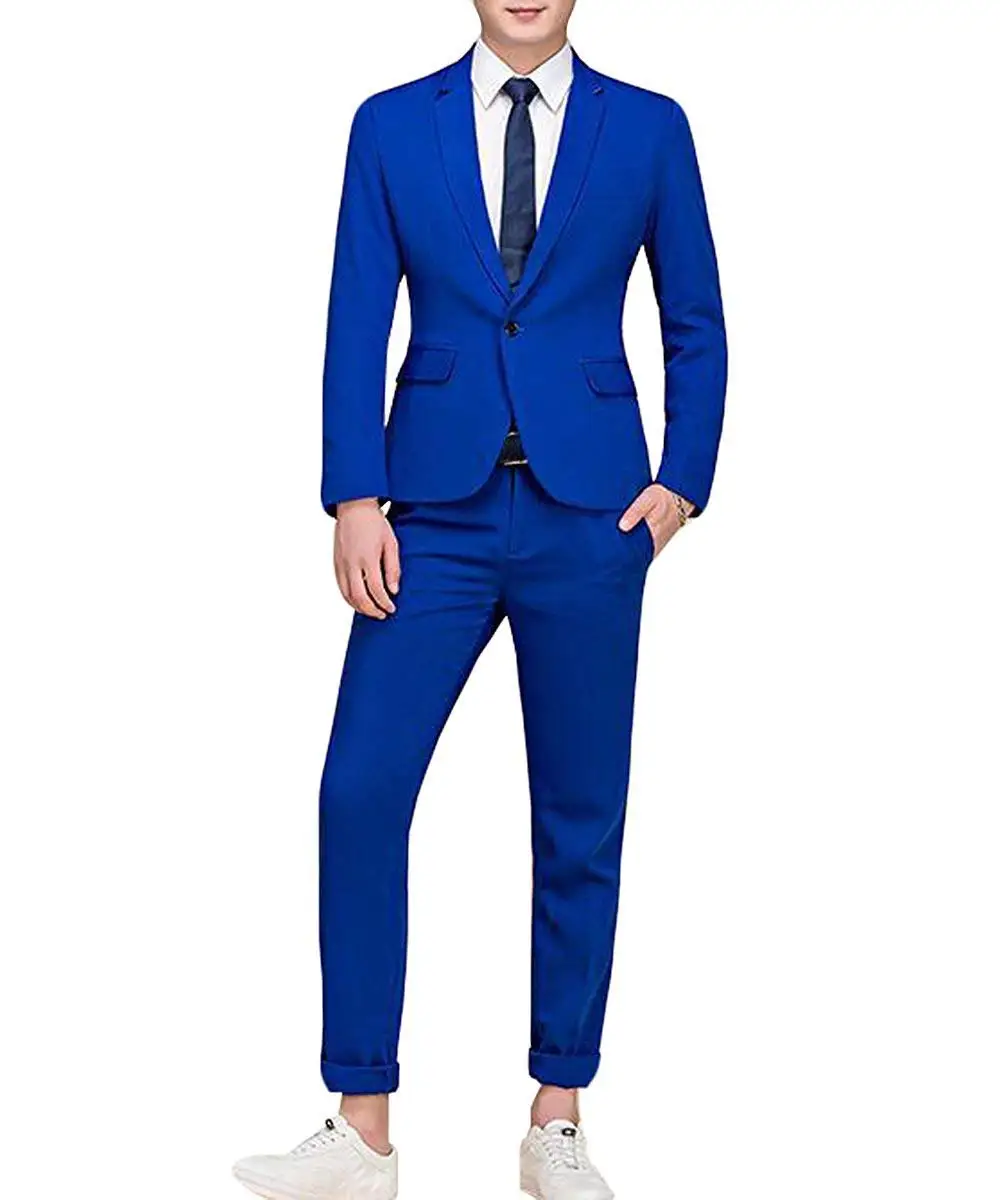 Mens suit Two Pieces Men Dress Royal blue/Grey/Burgundy/Navy Casual ...