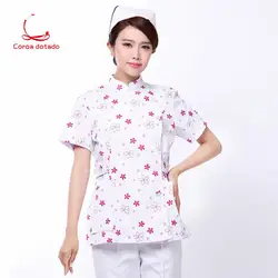 Летняя одежда для медсестры с коротким рукавом средней длины с длинным рукавом с цветочным принтом и разрезом