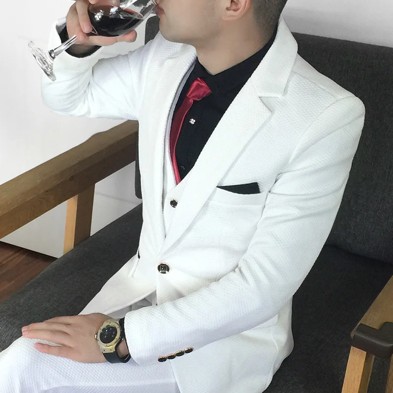 Plus size 5xl male suit set formal dress White Groom Tuxedos Groomsmen