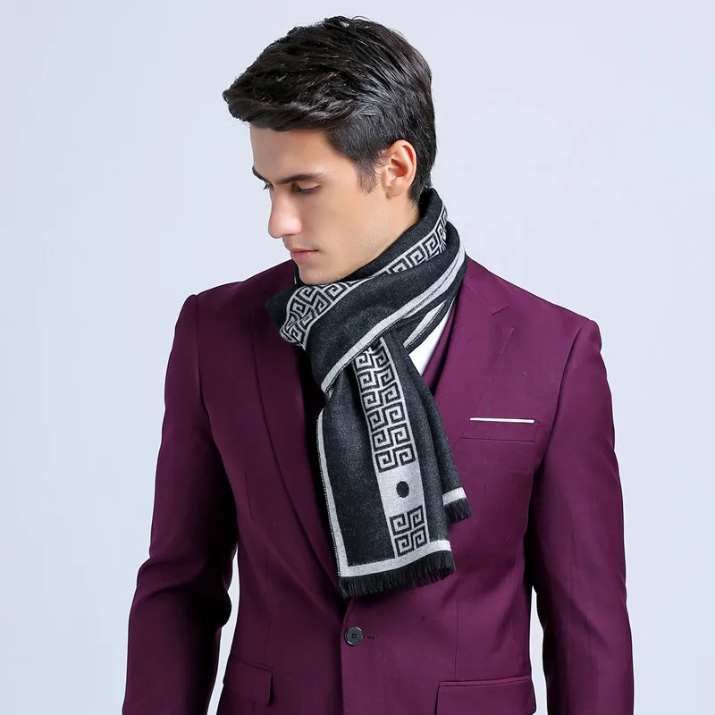 1pc Men's Multicolor Rhinestone Printed Faux Cashmere Short Tassel Scarf,  Suitable For Daily Commute, Business, Travel, Street Style, Etc.