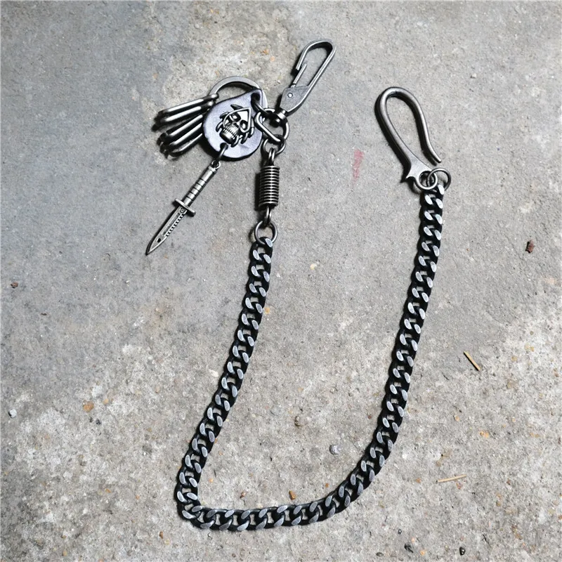 

Men's Motorcyle Keychain Black Jean Biker Wallet Chain Rock Punk Hiphop Pu Skull Pants Trousers Chain Accessories Jewelry