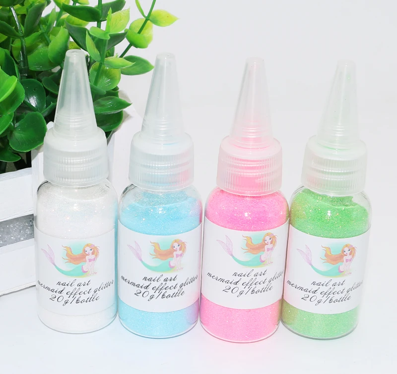 20g/botella 12 colores láser sirena uñas brillo polvo bonito gradiente brillo pigmento polvo láser arte de uñas