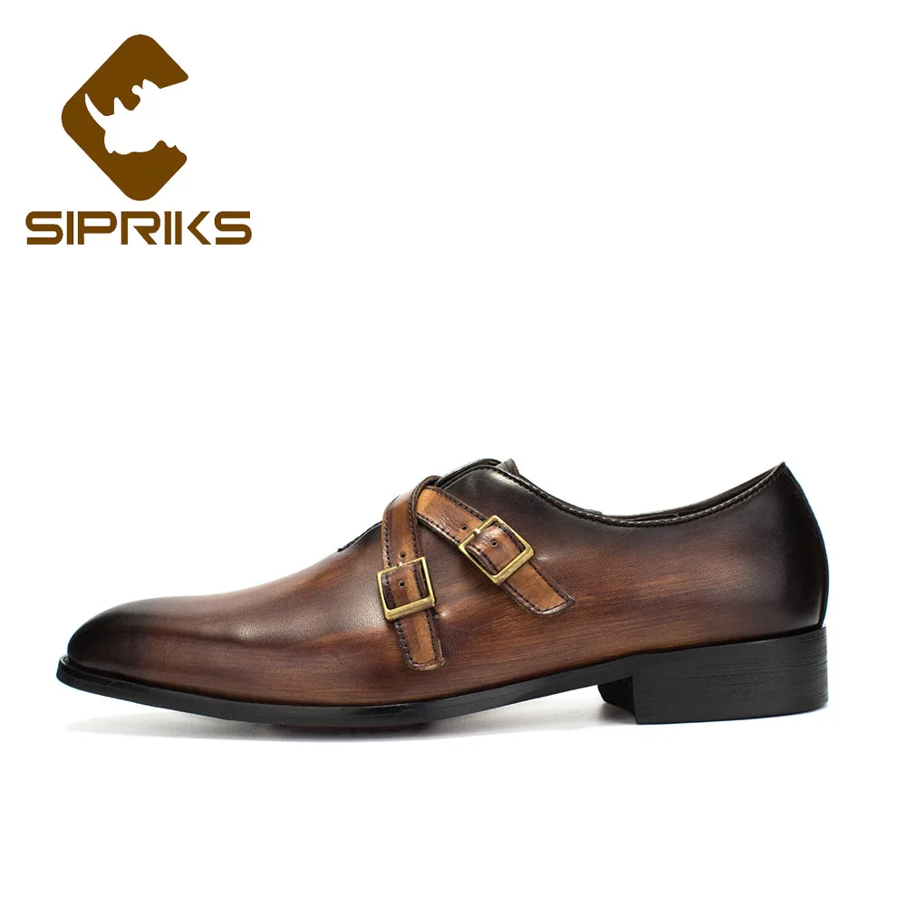 Sipriks/мужские коричневые модельные туфли из лакированной кожи с двумя ремешками; деловые мужские свадебные туфли; удобная обувь на плоской подошве