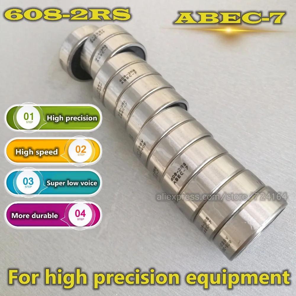 10pcs 8*22*7 8mm Ball Bearings 608 ZZ 8x22x7 Mm ABEC-7-5-3-1 3D Printer 608ZZ 608-2RS 6082RS 608z 2RS 608RS Longboard Skateboard