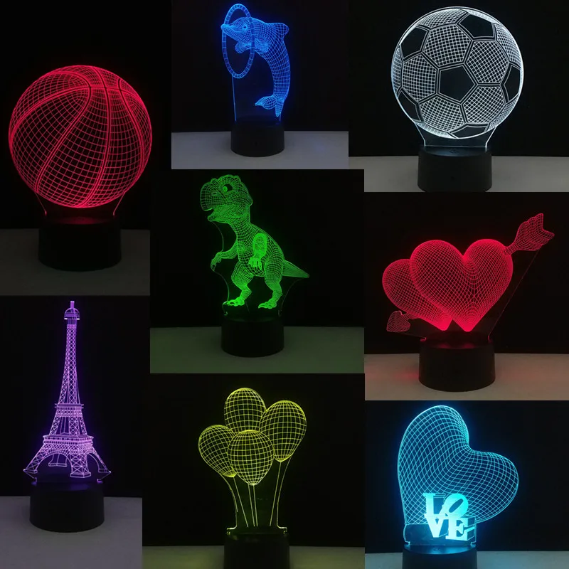 Детские игрушки светится в темноте 3D визуальную иллюзию Свет Любовь Сердце Эйфелева светящаяся башня для Хэллоуина Рождественский Декор