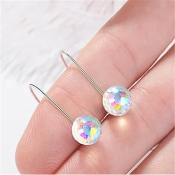 

Multicolored Gradient Aurora Crystal Earrings Female Temperament 925 Sterling Silver Jewelry Round Ball Ear Hook SE762