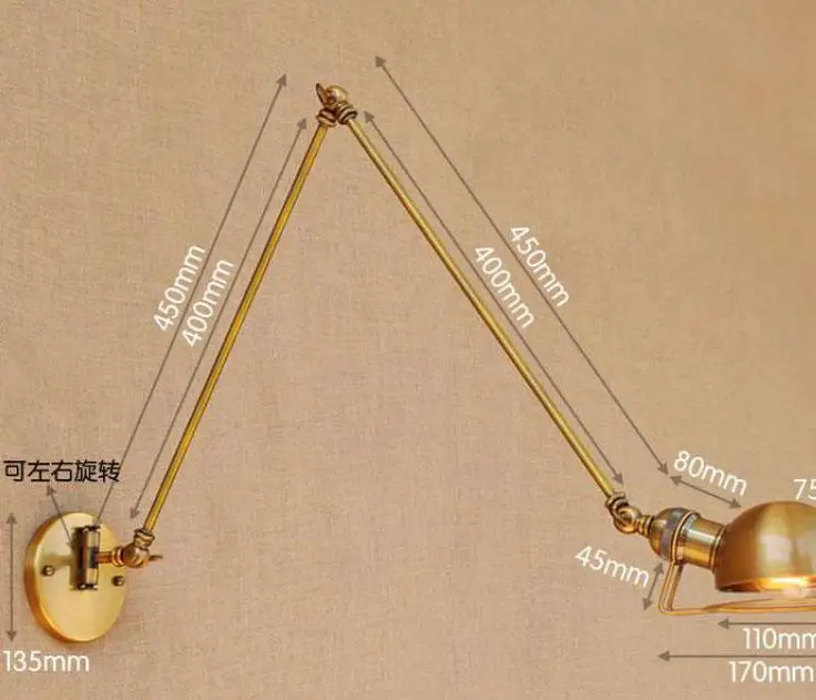 Regron длинная рука железная настенная лампа бра для бара прихожей прикроватный Ресторан черное бронзовое настенное крепление светильник кафе чай свет - Цвет абажура: bronze long arms
