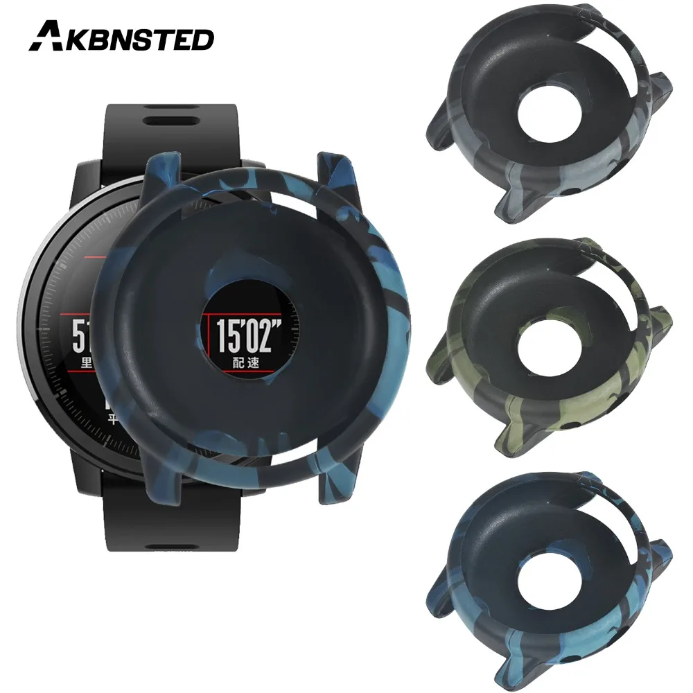 AKBNSTED Camouflage Soft Silicone Protective Full Case Cover For Huami Amazfit Stratos 2/2S Smart Sports Watch Case Accessories