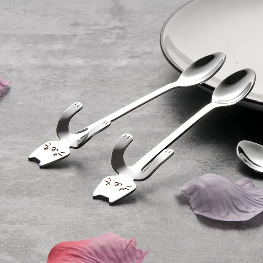 

Cute Mini Cat Coffee Tea Spoon 304 Stainless Steel Hanging Spoon Reusable Handle Scoop Portable Tableware Kitchen Gadget P20