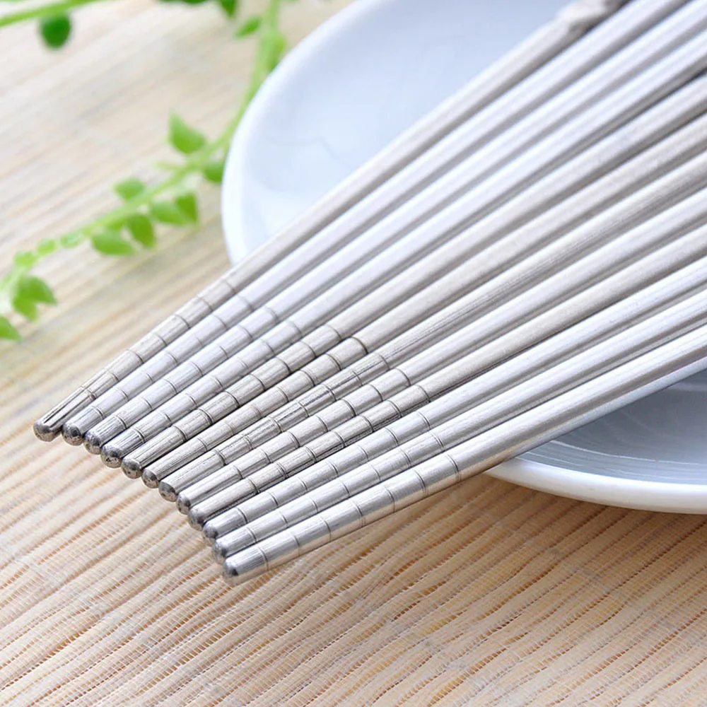 5 Pairs Stainless Steel Durable Food Stick Chinese Traditional Flowers Pattern Stainless Chopsticks Tableware Christmas Gifts