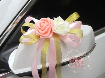 

12pcs/set Korean Wedding Car Simulation Flowers Accessories PE Rose Mirror Door Handle Personality Wedding Flowers