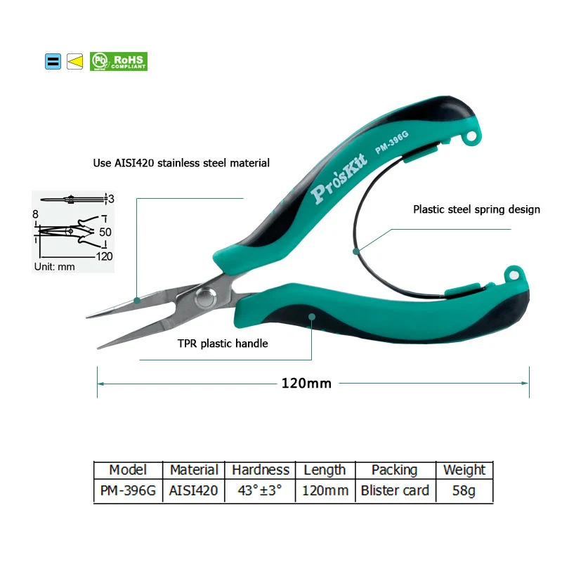 Pro'sKit PM-396G мини-Острогубцы стальной Режущий инструмент для кусачек рыболовные плоскогубцы электронные плоскогубцы