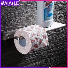 Toilet Paper Holder with Shelf Black Creative Bathroom Toilet Roll Paper Holder Wall Mounted Aluminum Tissue Paper Towel Holders