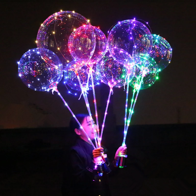 5 Sets 18 Inch Round Bubble Helium Balloons + 3M Luminous Led String