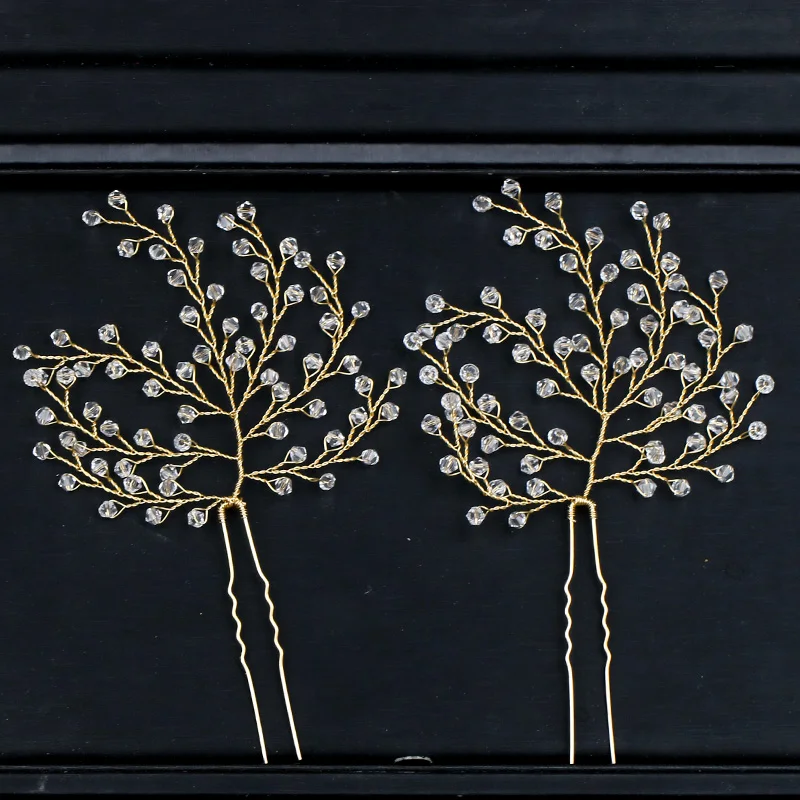 Branch Crystal Gold Color Hair pins (4)