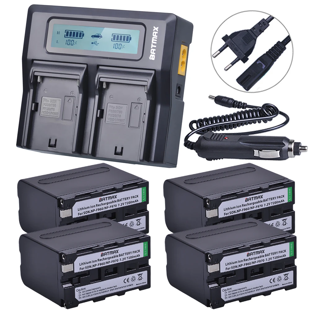 Günstige 4 Stücke 7,2 V 7200 mAh NP F960 F970 Power Display Batterie + 1 Ultra schnelle 3X schneller Dual Ladegerät für SONY F930 F950 F770 F570 CCD RV100