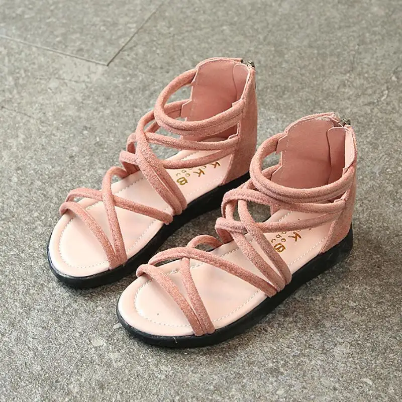 

SKHEK Children Princess Shoes Kids Girls Summer Beach Sandals Pink Soft Leather Flat Sandal School Casual Wedding Shoes Size