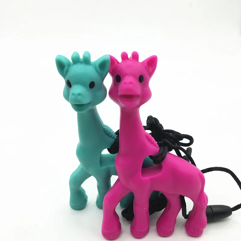 

NEW! 5pcs/lot Mix colors Silicone giraffe teething pendant necklace BPA FREE silicone nursing Toy -silicone Giraffe teether