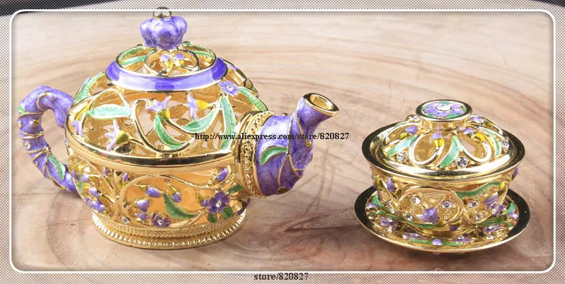 Kettle Metal Jewelry Gift Box Kettle Trinket Box Tea Pot Kettle Watering Can Trinket Ring Box TeacupJewelry Box ( Set of 2) 