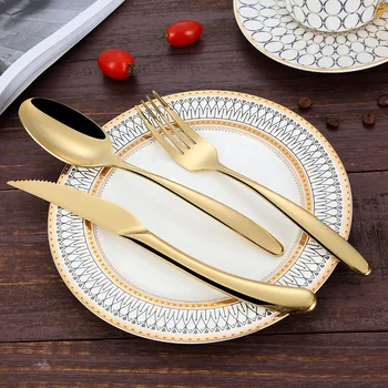 

24pcs/set New High Grade Royal Stainless Steel Gold Cutlery Set Flatware Set Dinner Knives Fork Spoon Set Dinnerware Tableware