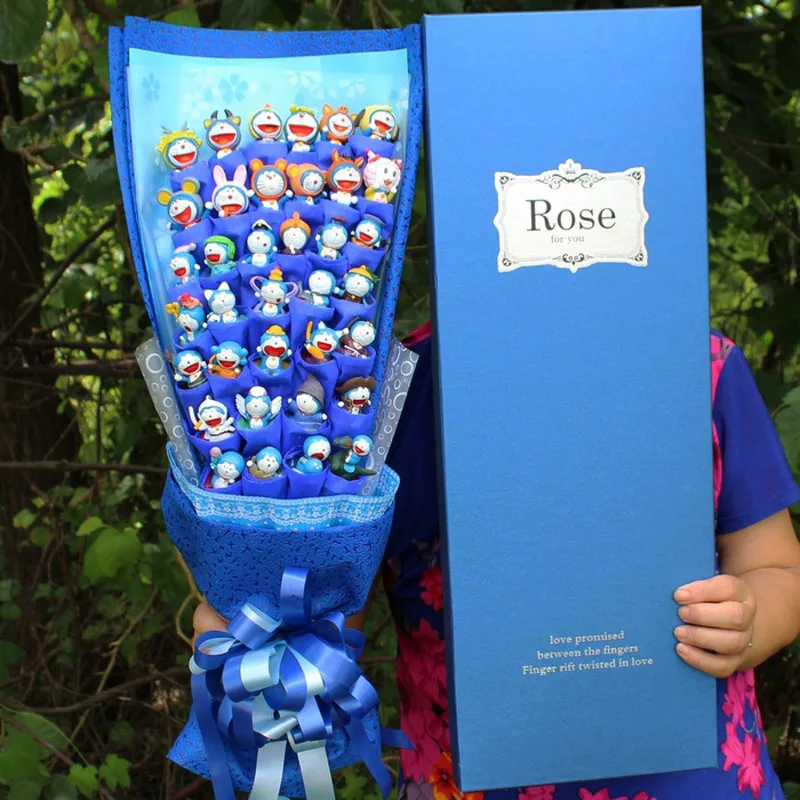 

Doraemon Cat Cartoon Bouquet Cat Plush Doll Toy Anime Cat Pvc Animal Dolls Cute Valentine's Day Romantic Wedding Gift No Box