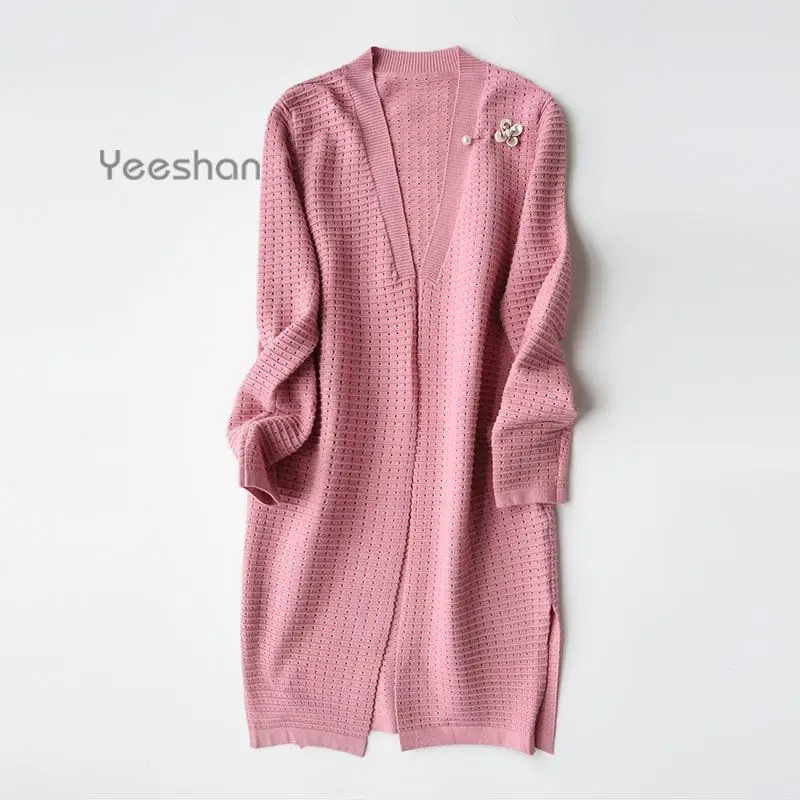Yeeshan Pearl Knitted Long Sweater Women Winter Female Autumn Long Sleeves Solid Loose Ribbed Cardigan Woman New Fashion 2016