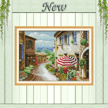 

A street view scenic Europe painting counted print on canvas DMC 14CT 11CT DIY Cross Stitch chinese Embroider Needlework kit Set