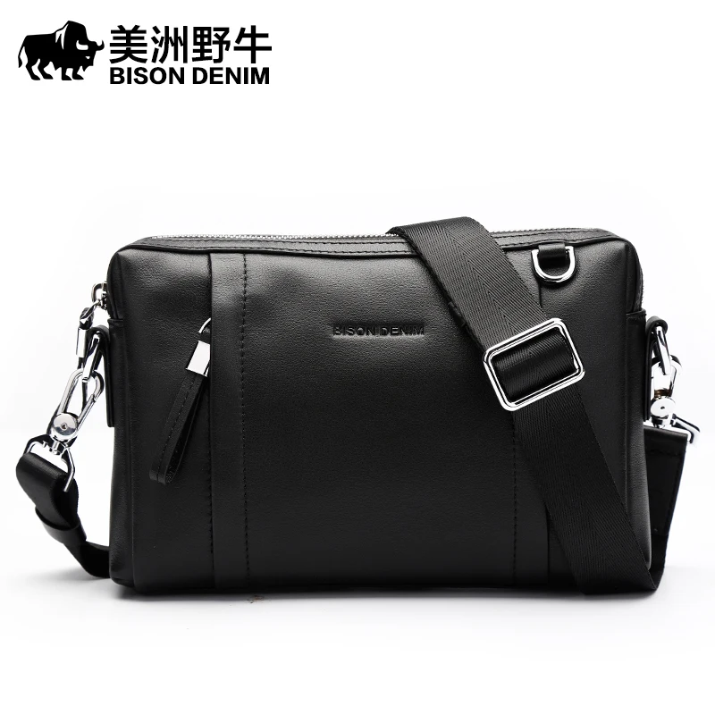 BISON DENIM Brand Handbags Men Leather Genuine Clutch Bag Large