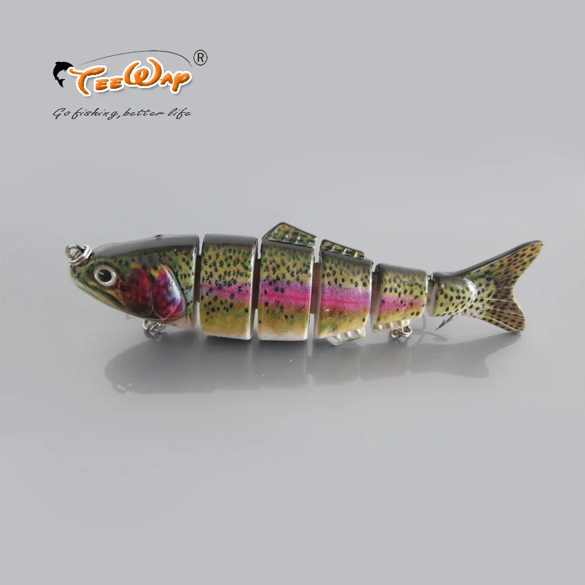 Rainbow colors Fishing Lure 6 Segment Swimbait Crankbait Hard Bait Slow