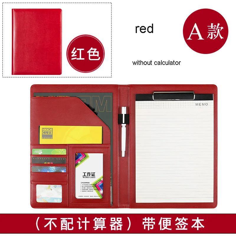 A4 искусственная кожа портфель Руководящий работник держатель для Портфолио biefcase Сумка для документов калькулятор с прищепкой петля для ручки канцелярские принадлежности 556B - Цвет: red A style