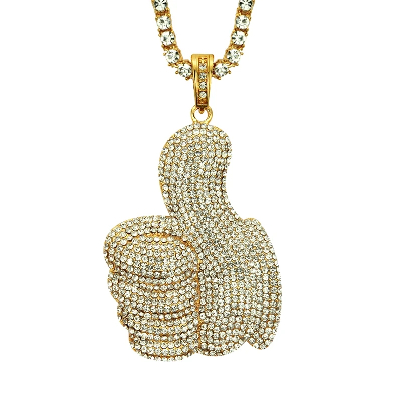 

YD&YDBZ Fashion Thumb Pendant Necklaces Big Chains Full Rhinestone Luxury Jewelry Hiphop Style Punk Rock Necklace Long Choker