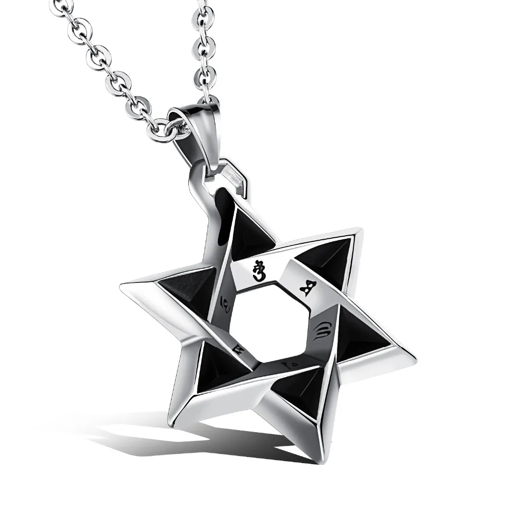 

Star Of David Pendant Men Necklace With Religious Words Steeless Steel Link Chain Luck&Blesiing Jewelry Gift For Boy