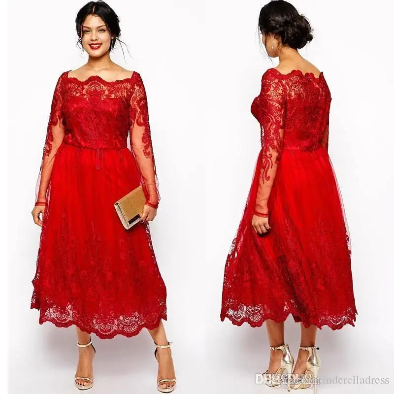 Moeder Van De Bruid Jurken Rood Kant Thee Lengte Uit De Schouder Lange Mouwen Wedding Party Gown Custom Made Moeder Van De Bruid Jurken Rood Kant Thee Lengte Uit De Schouder Lange Mouwen Wedding Party Gown Custom Made