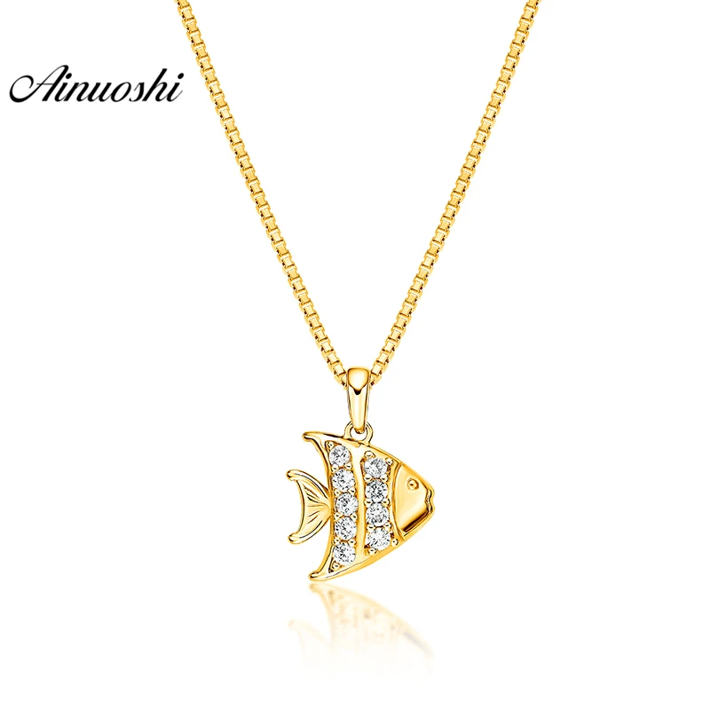

AINUOSHI 10K Solid Yellow Gold Pendant Cute Fish Pendant SONA Diamond Women Men Child Jewelry Ocean Fish 1.5g Separate Pendant