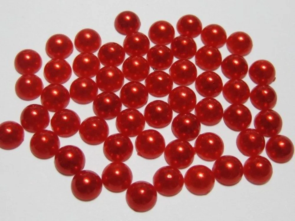 1000 Red Half Pearl Bead 6mm Flat Back Round Gems Scrapbook Craftin