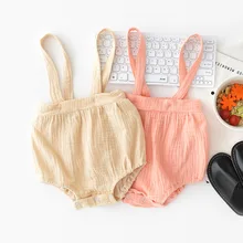 Summer Infant для маленьких девочек Комбинезон Корейский Повседневное Лен одежда детская одежда для девочек