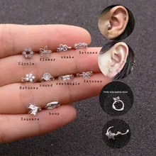 Sellsets 1 шт элегантное крошечное кольцо в ухо кубический цирконий цветок Змея кольцо для козелка ушной раковины серьги Daith Helix Rook пирсинг ювелирные изделия