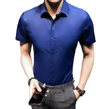 

2018 New Brand Men's Short Sleeve Dress Shirt Men's Casual Slim Pure Shirt Fashion Design Men's Business Short Sleeve Shirt