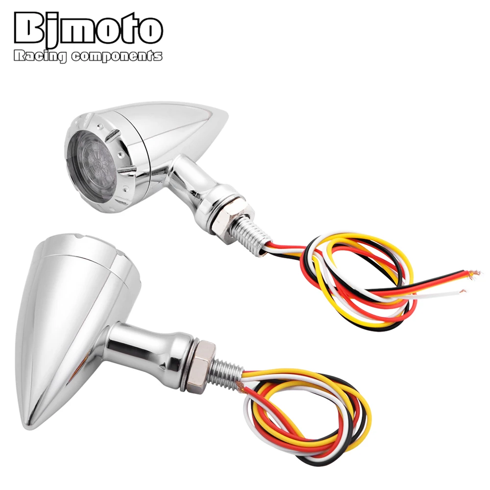 

BJMOTO LED Motorcycle Brake Lights Turn Signal Indicators Light 12V Stop Lights For Harley Chrome Scooter Chopper Cafe Racer