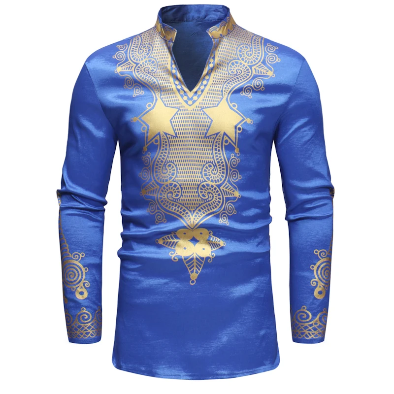 Svitania Blue Red Green African Printed Men's Trade T-shirt Tops Cool V-Neck Long Sleeve T Shirt Size S-4XL | Тематическая
