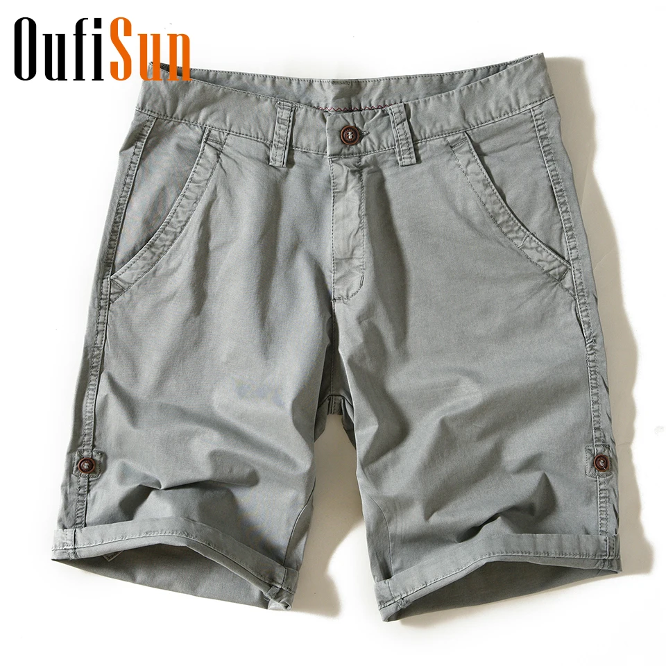 Oufisun мужские летние новые мужские шорты кэжуал хлопок обычная посадка сплошной 4 цвета по колено обшитые мужские шорты высокого качества