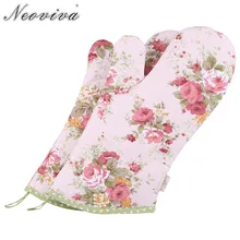 Neoviva хлопок холст стеганая печь рукавицы для женщин набор из 2 цветочных кварцевых розовых Выпекание в печи термостойкие перчатки держатель для микроволновой печи